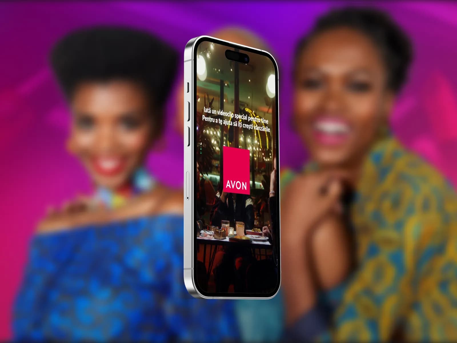 An Avon sales representative watching a personalized OmmaVQ video on a phone