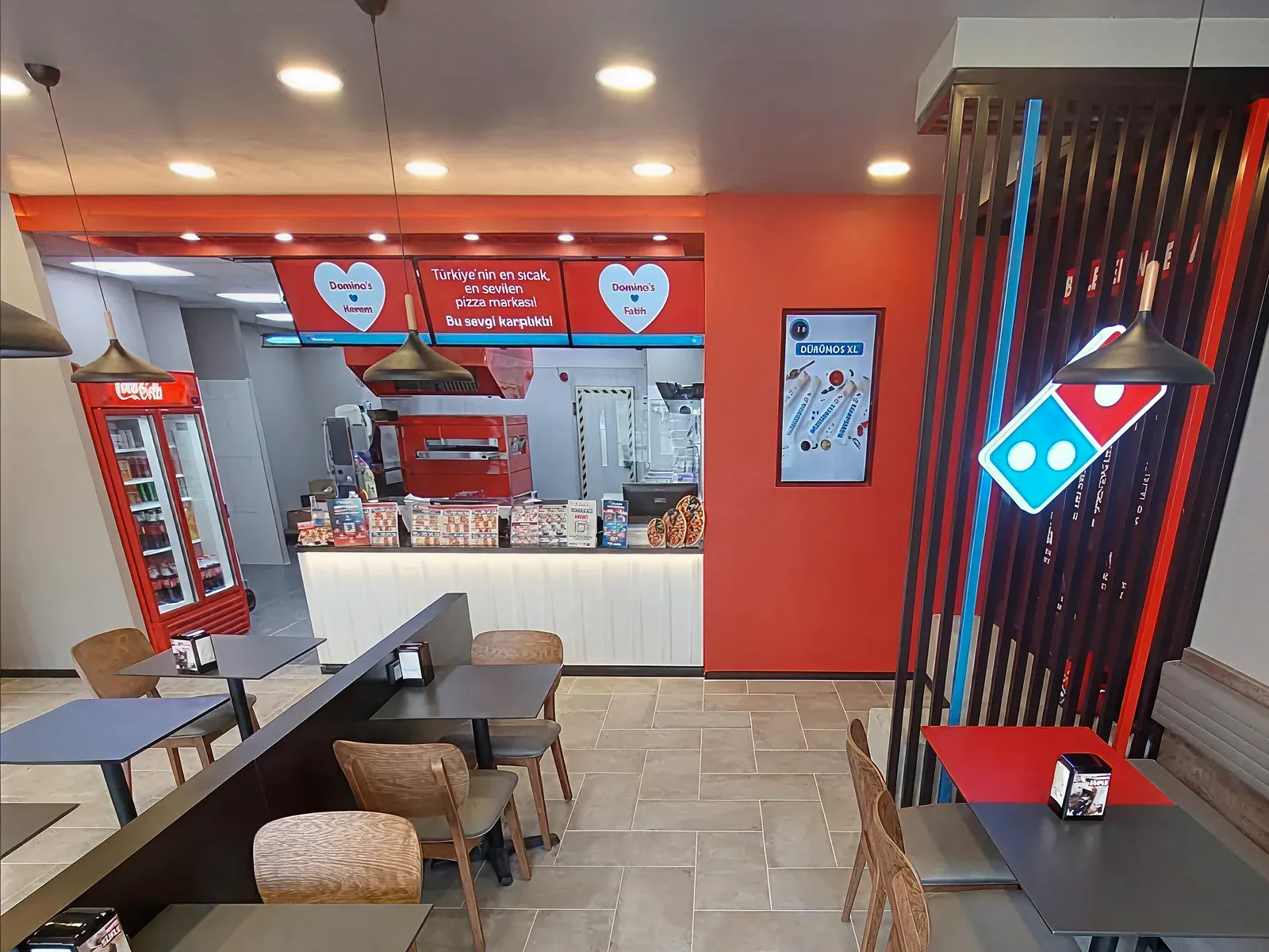 The dine-in area of a Domino's store