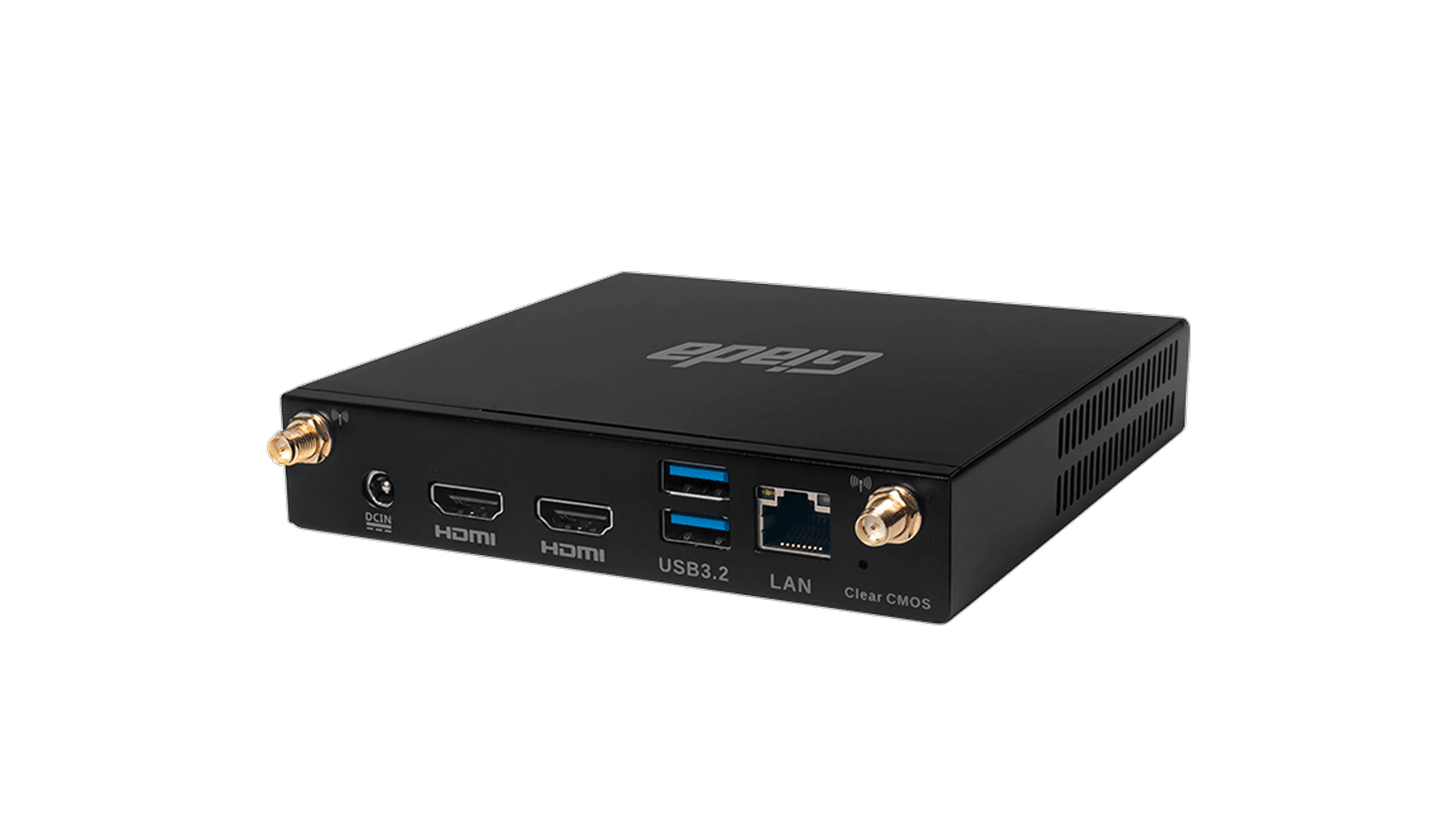 A compact Giada signage player showing its connectivity ports